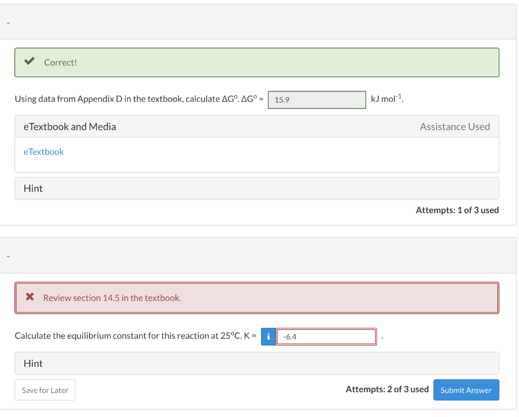 Solved Correct! Using data from Appendix D in the textbook, | Chegg.com