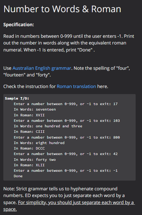 Solved Number to Words \& Roman Specification: Read in | Chegg.com