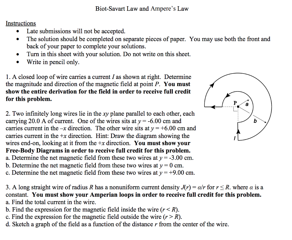 Solved Biot Savart Law And Amperes Law Instructions Late 