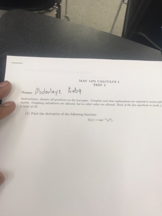 Solved MAT 1475 CALCULUS I TEST 2 Names Phoulaye kabq T | Chegg.com
