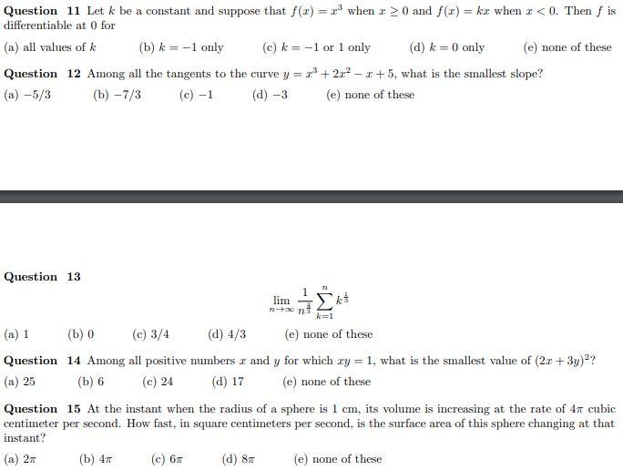 Solved Question 11 Let k be a constant and suppose that f(x) | Chegg.com