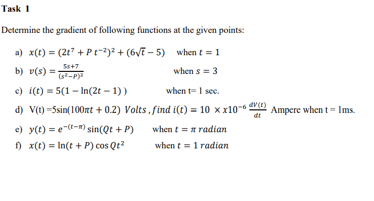Solved Task 1 Determine the gradient of following functions | Chegg.com