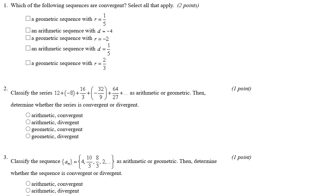 Solved 1. Which of the following sequences are convergent? | Chegg.com