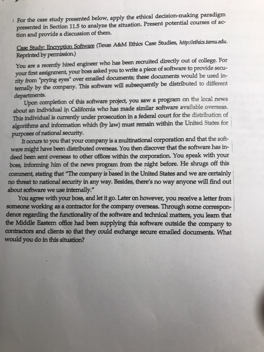 Solved For the case study presented below, apply the ethical