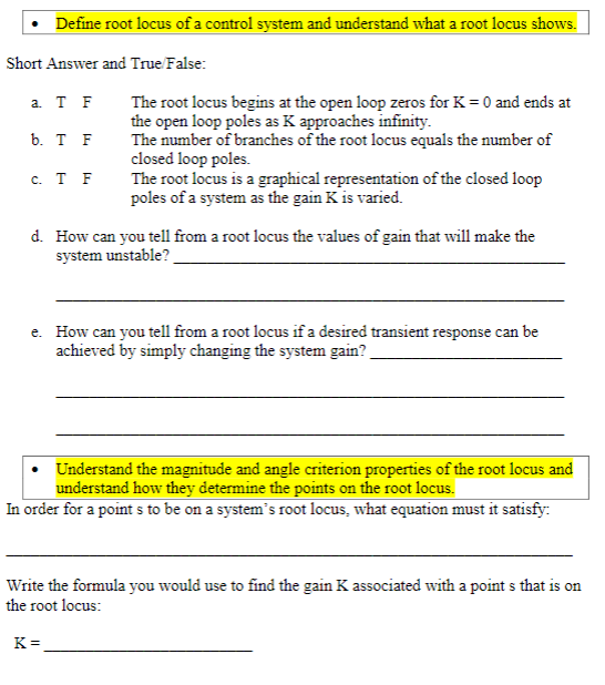 Solved Define root locus of a control system and understand | Chegg.com