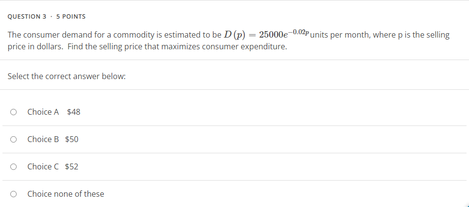 Solved QUESTION 3 · 5 POINTS The consumer demand for a | Chegg.com