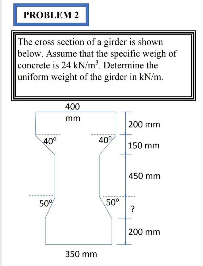 Solved PROBLEM 2 The cross section of a girder is shown | Chegg.com