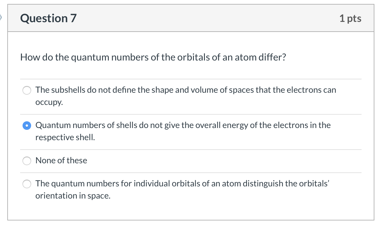 Solved Question 7 1 Pts How Do The Quantum Numbers Of The | Chegg.com