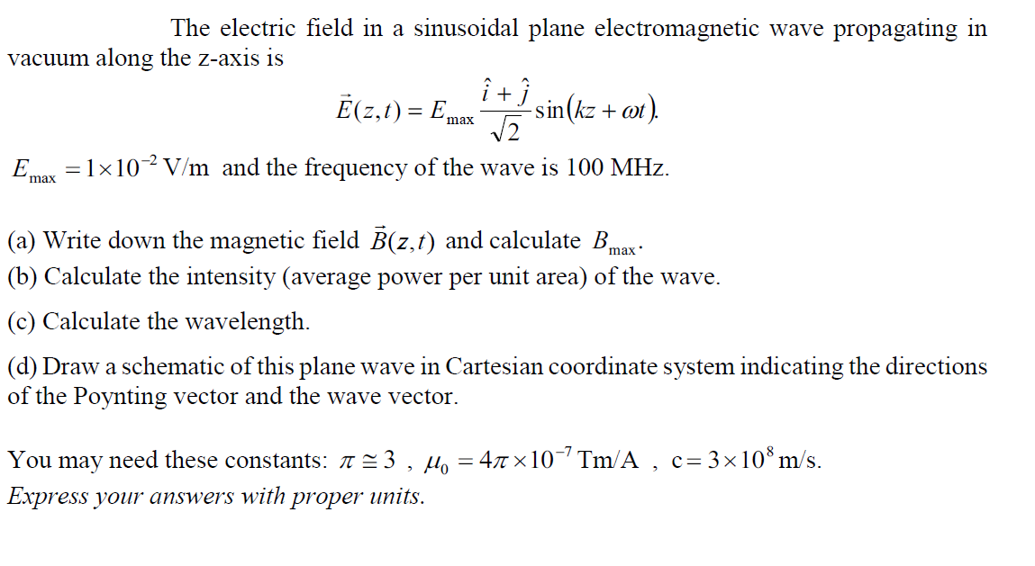 Solved The Electric Field In A Sinusoidal Plane | Chegg.com