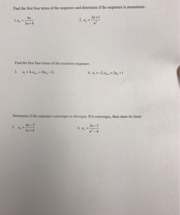 Solved Find the first four terms of the sequence and | Chegg.com