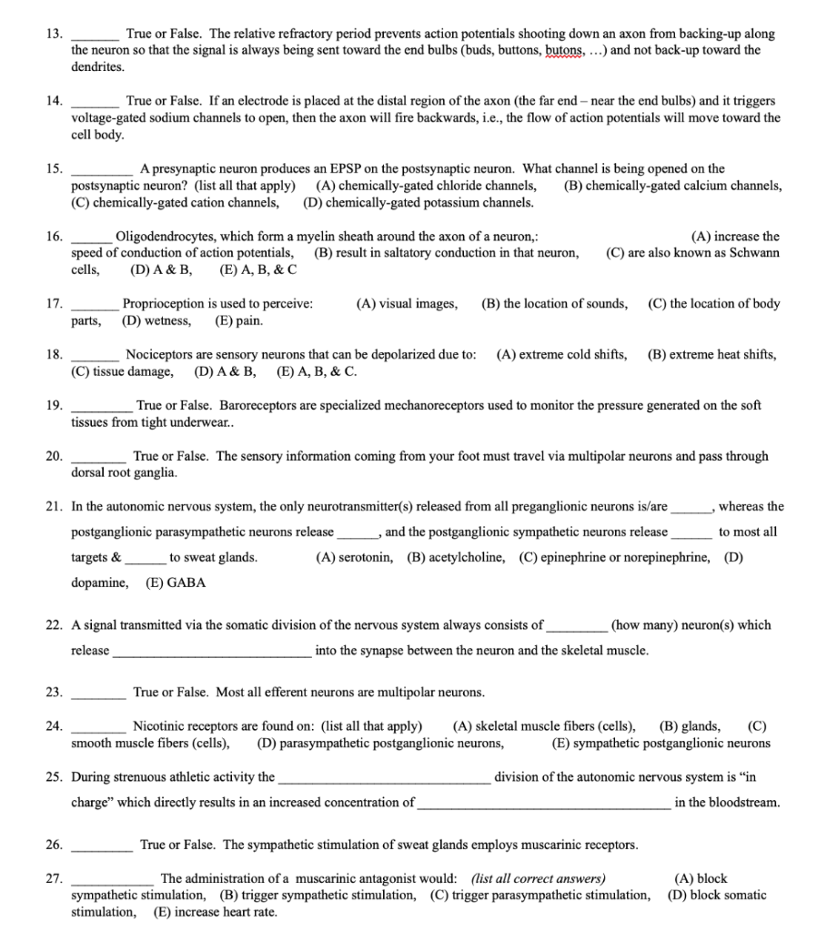 Solved 13. True or False. The relative refractory period | Chegg.com