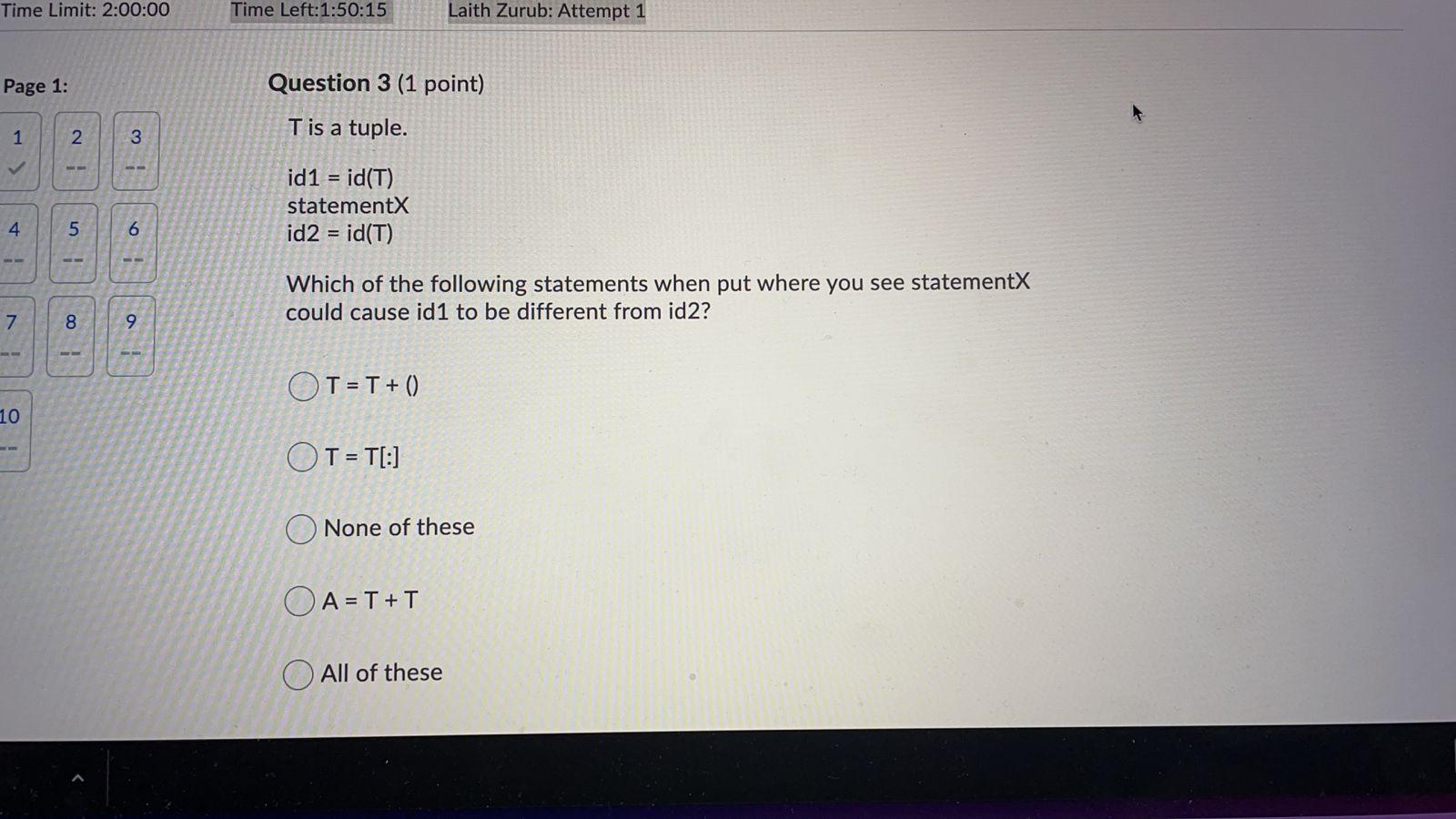 Solved Time Limit: 2:00:00 Time Left:1:50:15 Laith Zurub: | Chegg.com