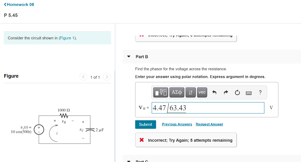 Solved P 5.45 Consider the circuit shown in (Figure 1). Part | Chegg.com