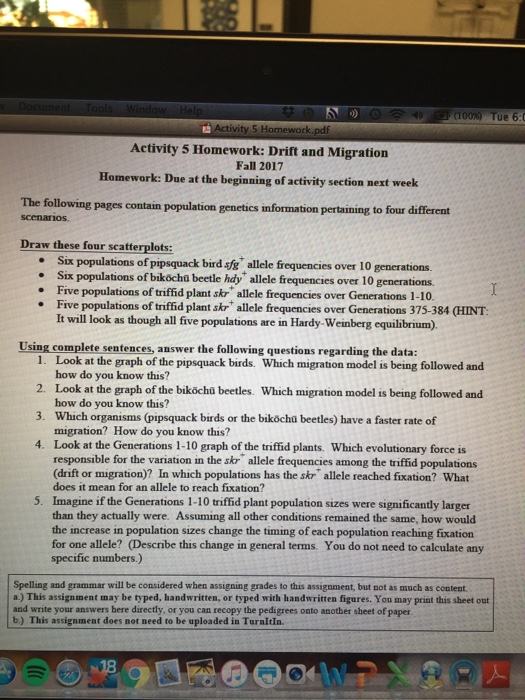 Activity 5 Homework: Drift and Migration Fall 2017 | Chegg.com