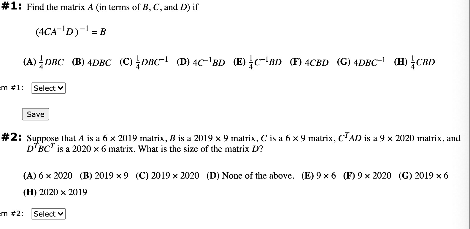 Solved 1 Find The Matrix A In Terms Of B C And D If Chegg Com