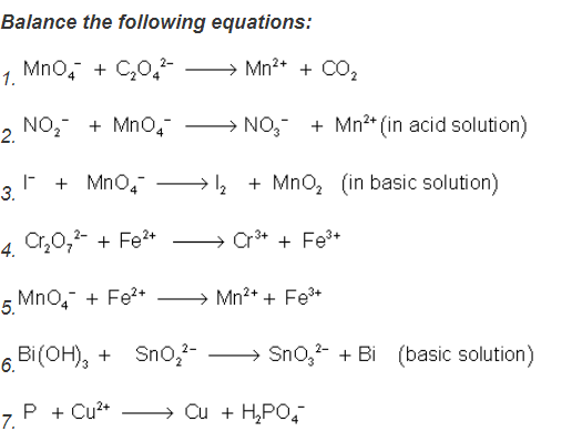 Solved Balance the following equations: 1. → Mn2+ + CO2 MnO4 | Chegg.com