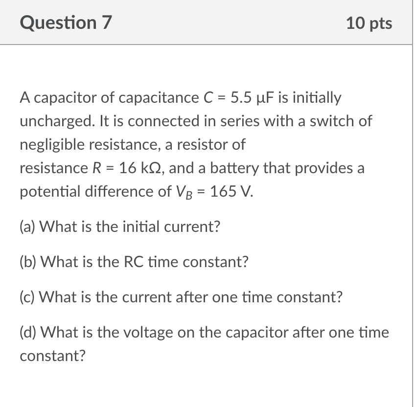 Solved A Capacitor Of Capacitance C=5.5μF Is Initially | Chegg.com