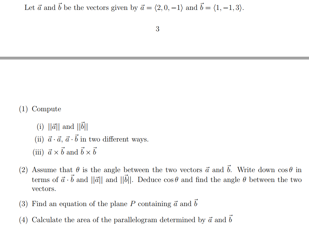 Solved Let a and b be the vectors given by a= 2,0,−1 and | Chegg.com