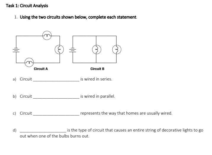 Solved 1. Using The Two Circuits Shown Below, Complete Each | Chegg.com