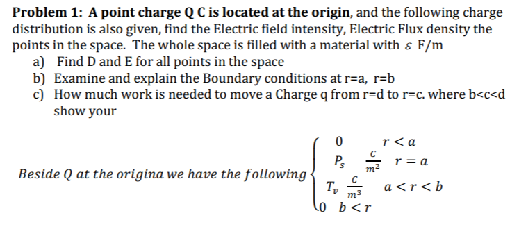 Solved Problem 1: A point charge Q C is located at the | Chegg.com