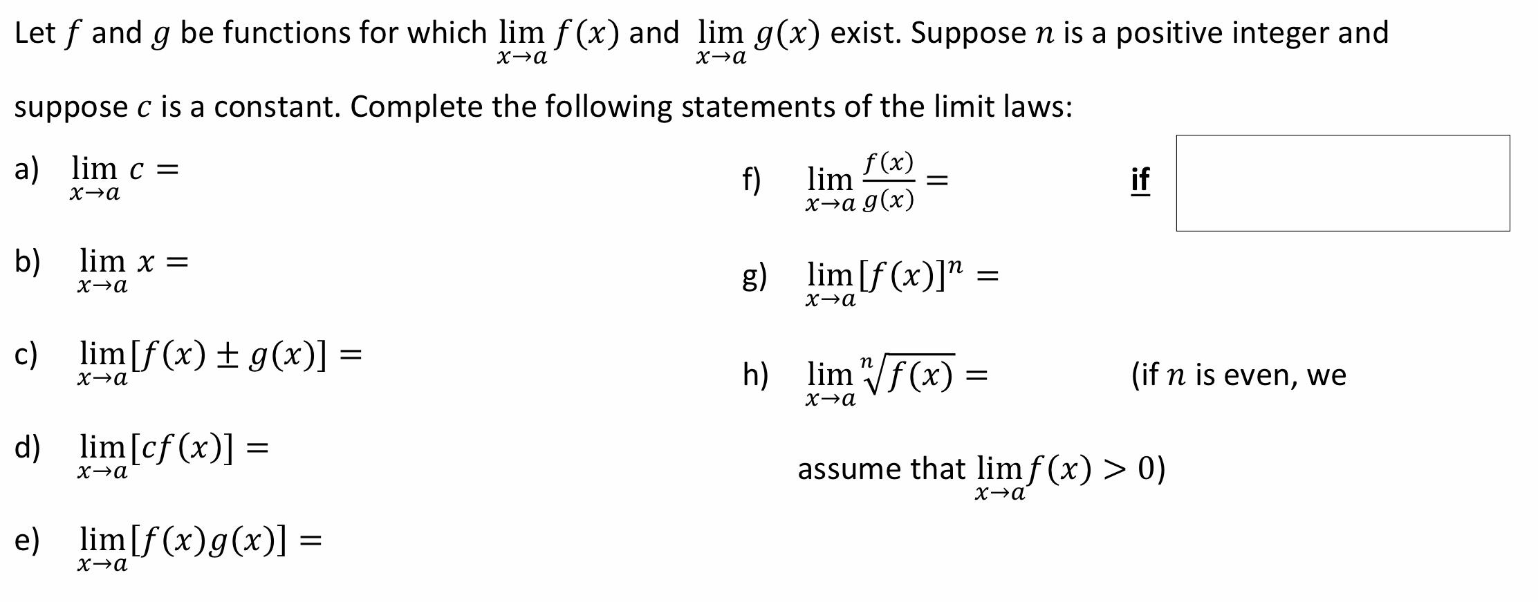 Solved let f and g be functions for which limf(x) and | Chegg.com