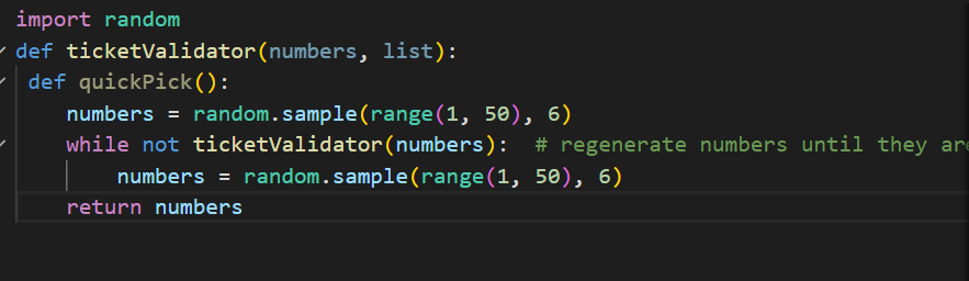 Solved import random def ticketValidator(numbers, list): def | Chegg.com