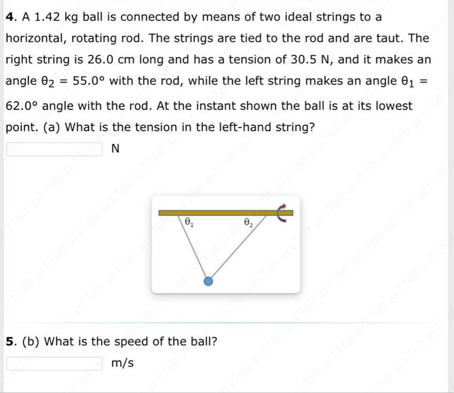 Solved 4. A 1.42 kg ball is connected by means of two ideal | Chegg.com