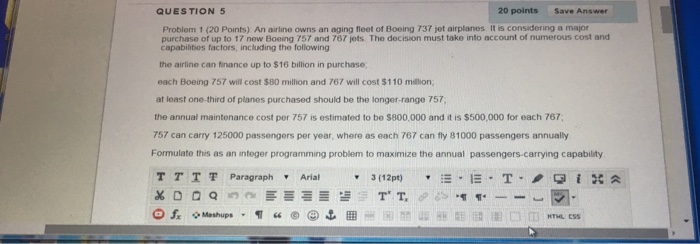 Solved QUESTION 5 20 points Save Answer Problem 1 (20 | Chegg.com