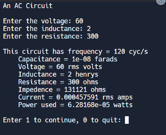 Solved In C programming. The AC circuit you have designed is | Chegg.com