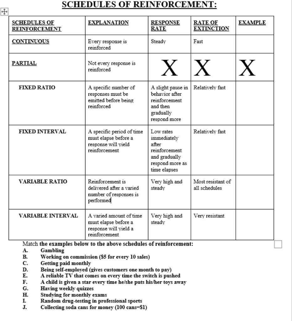 SCHEDULES OF REINFORCEMENT: EXPLANATION SCHEDULES OF | Chegg.com