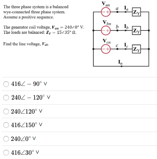 Solved The three phase system is a balanced wye-connected | Chegg.com