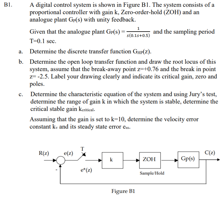 Solved B1. A. A Digital Control System Is Shown In Figure | Chegg.com