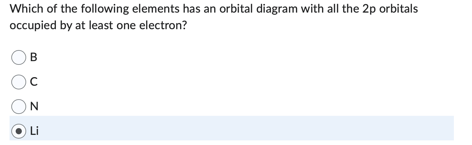 Solved Which Of The Following Elements Has An Orbital | Chegg.com