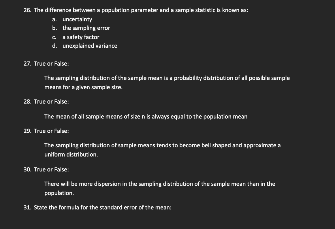 Solved 26. The difference between a population parameter and | Chegg.com
