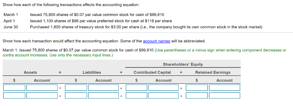 Solved Show how each of the following transactions affects | Chegg.com