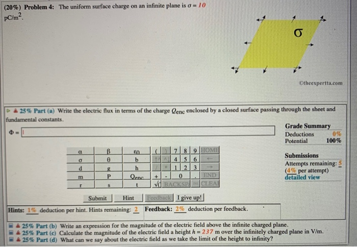 Solved (20%) Problem 4: pC/m The uniform surface charge on | Chegg.com