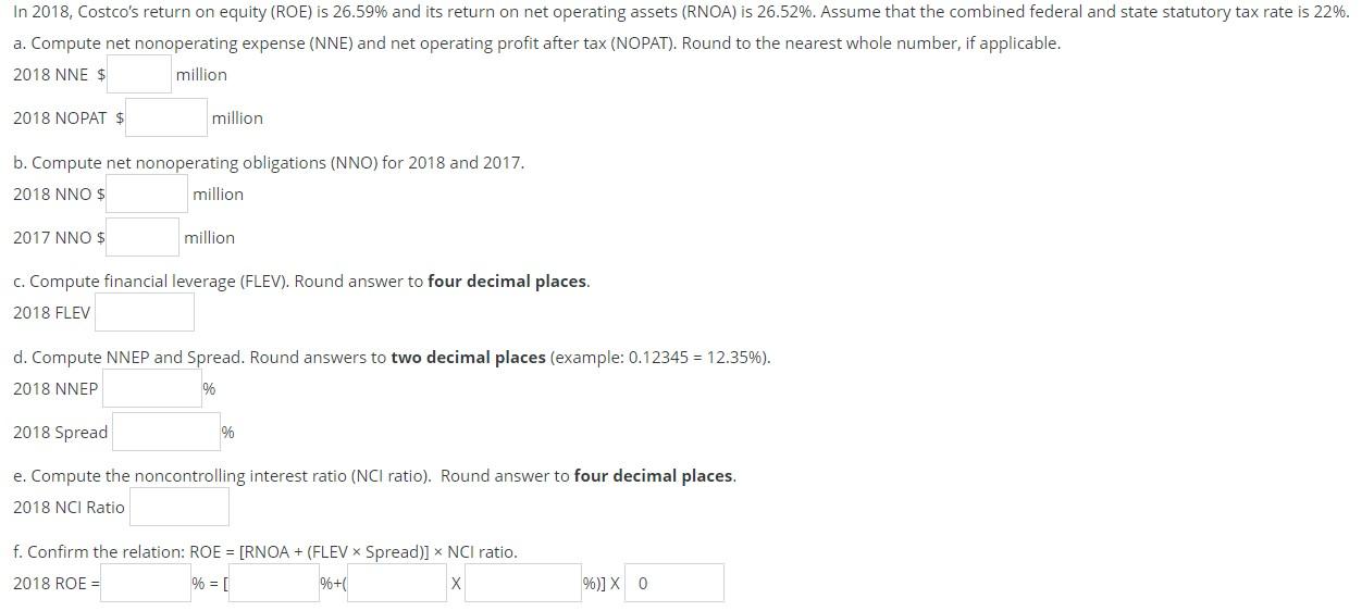 Direct Computation of Nonoperating Return with | Chegg.com