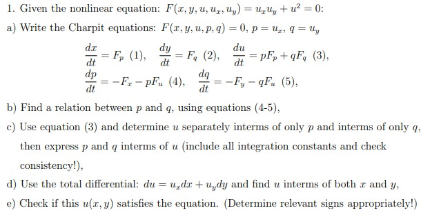 Solved De 1 Given The Nonlinear Equation F X Y U U7 Chegg Com