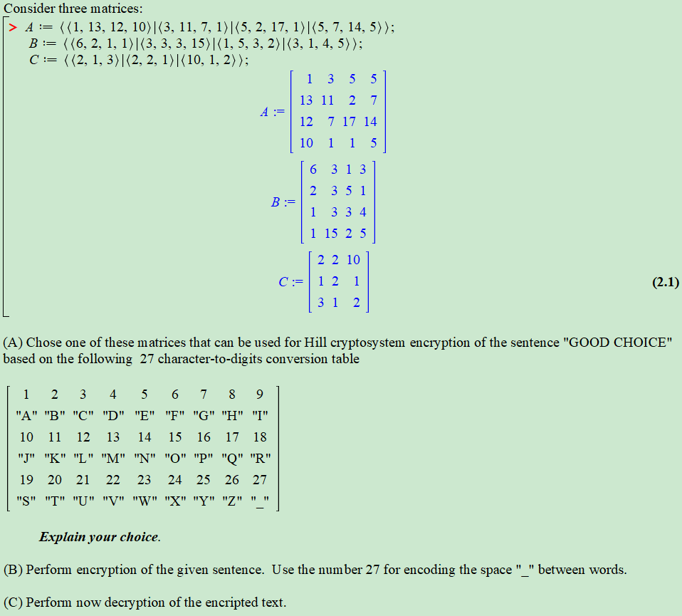 Consider Three Matrices A 1 13 12 10 Chegg Com