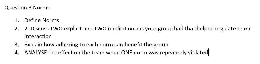 Solved Question 3 Norms 1. Define Norms 2. 2. Discuss TWO | Chegg.com