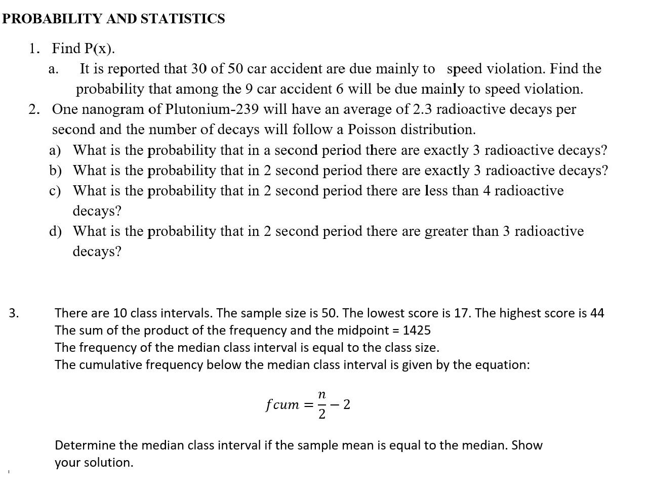 Solved PROBABILITY AND STATISTICS a. 1. Find P(x). It is | Chegg.com