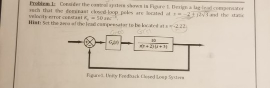 Solved Problem 1: Consider the control system shown in | Chegg.com