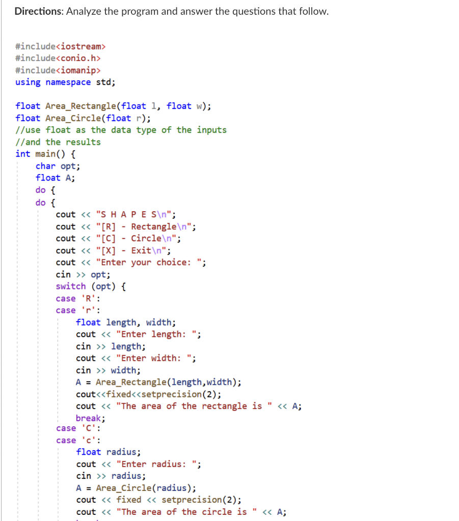 Solved Directions: Analyze the program and answer the | Chegg.com