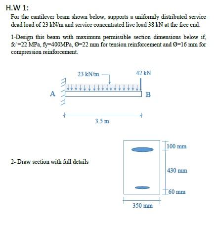 Solved H.W 1: For the cantilever beam shown below, supports | Chegg.com