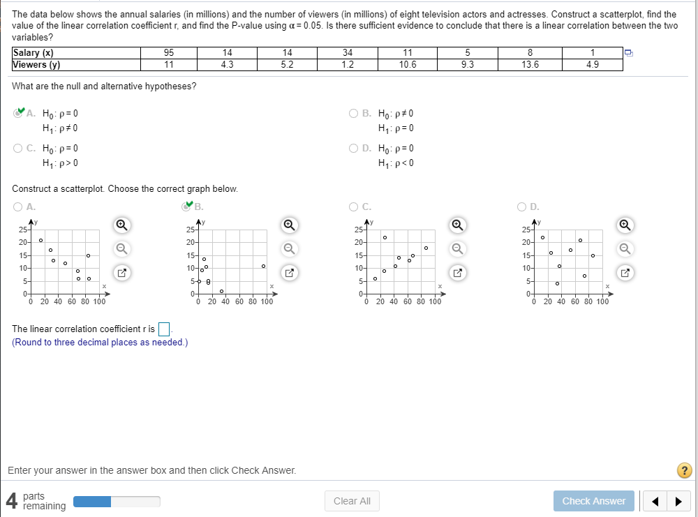 Solved B.) The linear correlation coefficient r is ___ ( | Chegg.com