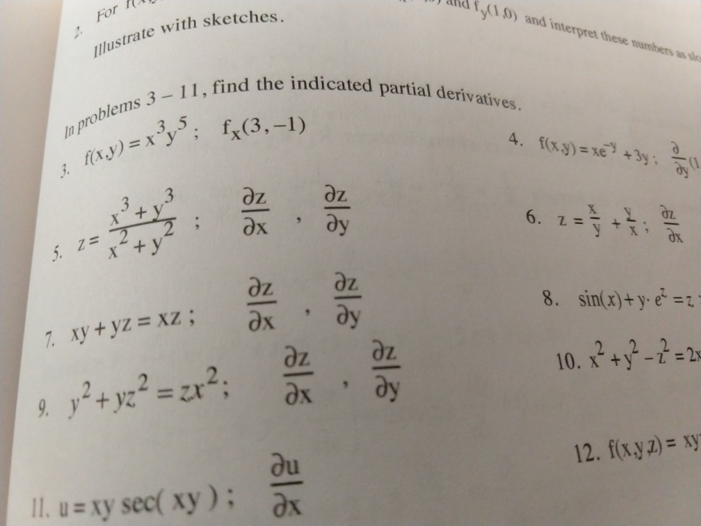 Solved #9 only: y^2 + yz^2 = zx^2: partial derivative of z