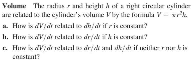 Solved Volume The radius r and height h of a right circular | Chegg.com