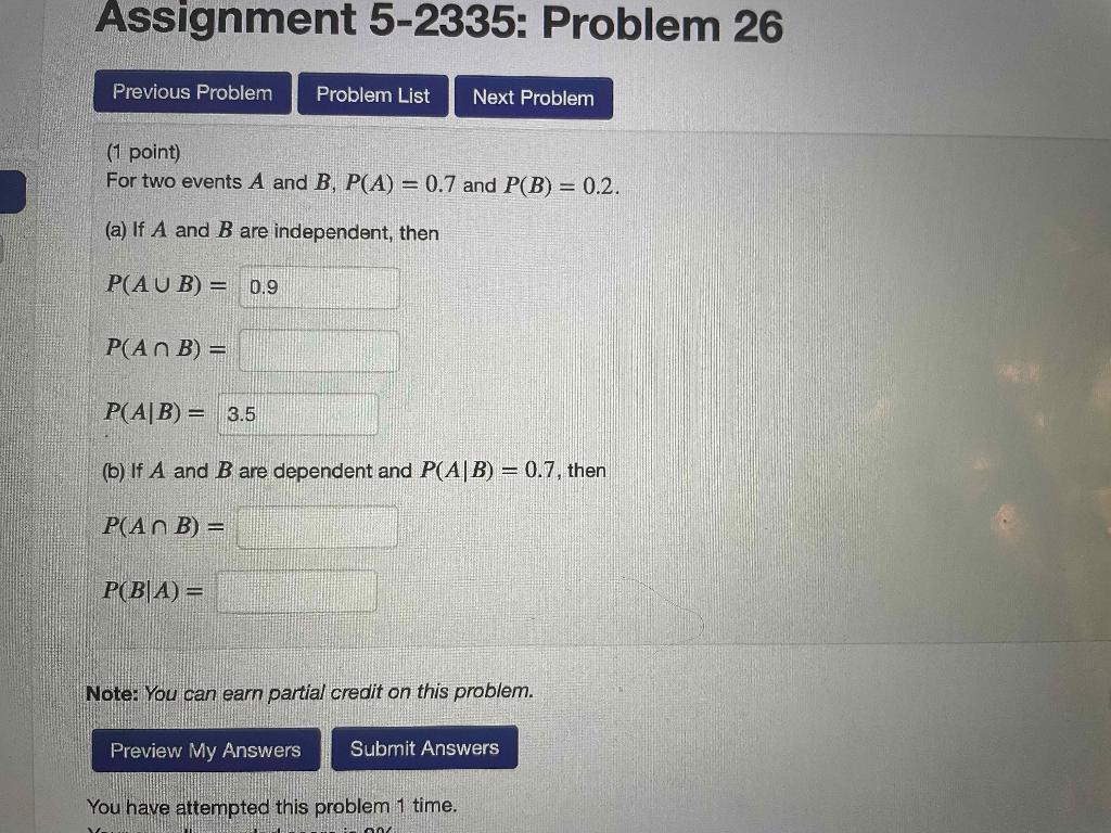 Solved Assignment 5-2335: Problem 26 Previous Problem | Chegg.com