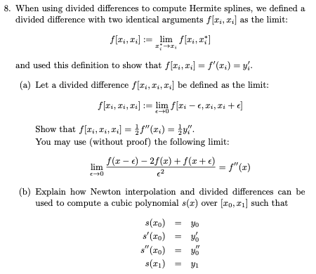 When using divided differences to compute Hermite | Chegg.com