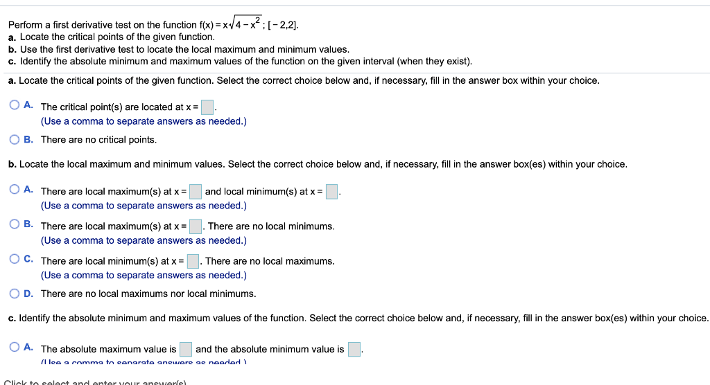 Solved Perform A First Derivative Test On The Function F Chegg Com